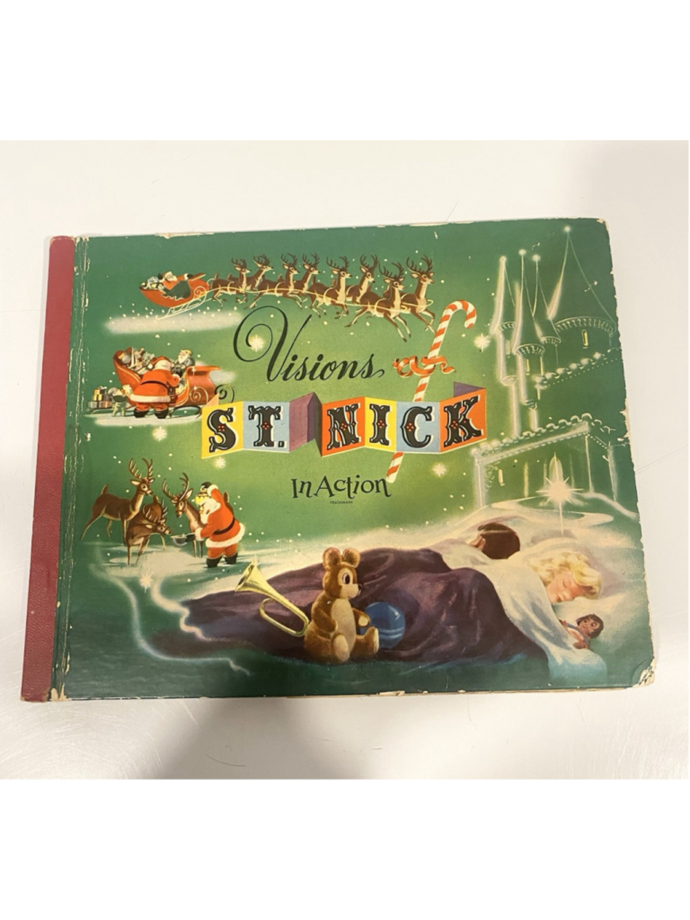 Vintage 1950 Visions of St. Nick in Action Christmas Pop-Up Book Santa Phillips
